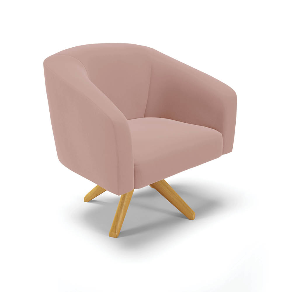 Poltrona Giratória Stella Veludo Rosê Base Madeira MA30 - D'Rossi