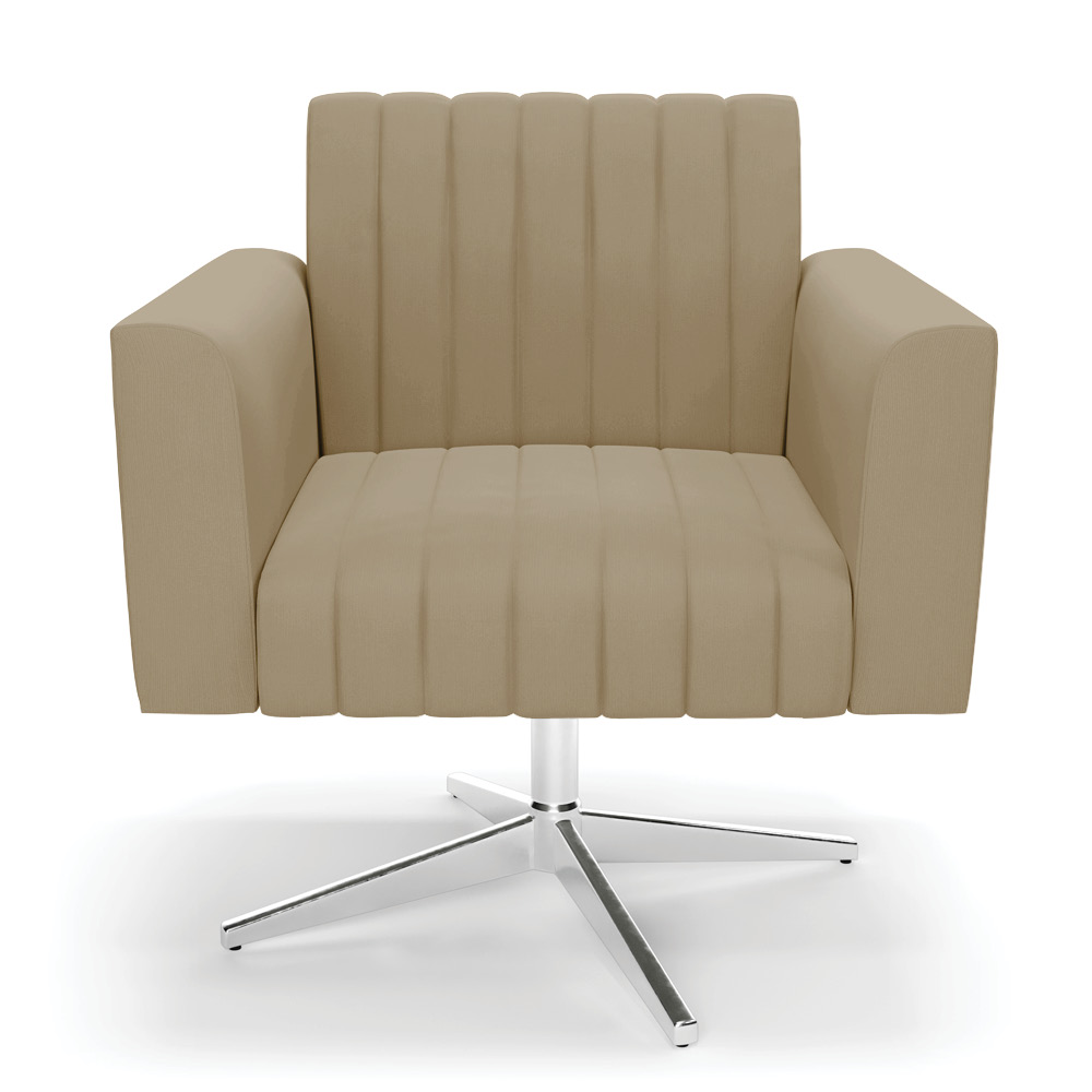Poltrona Giratória Viena Gomada Suede Marrom Rato Base Cromada - D'Rossi