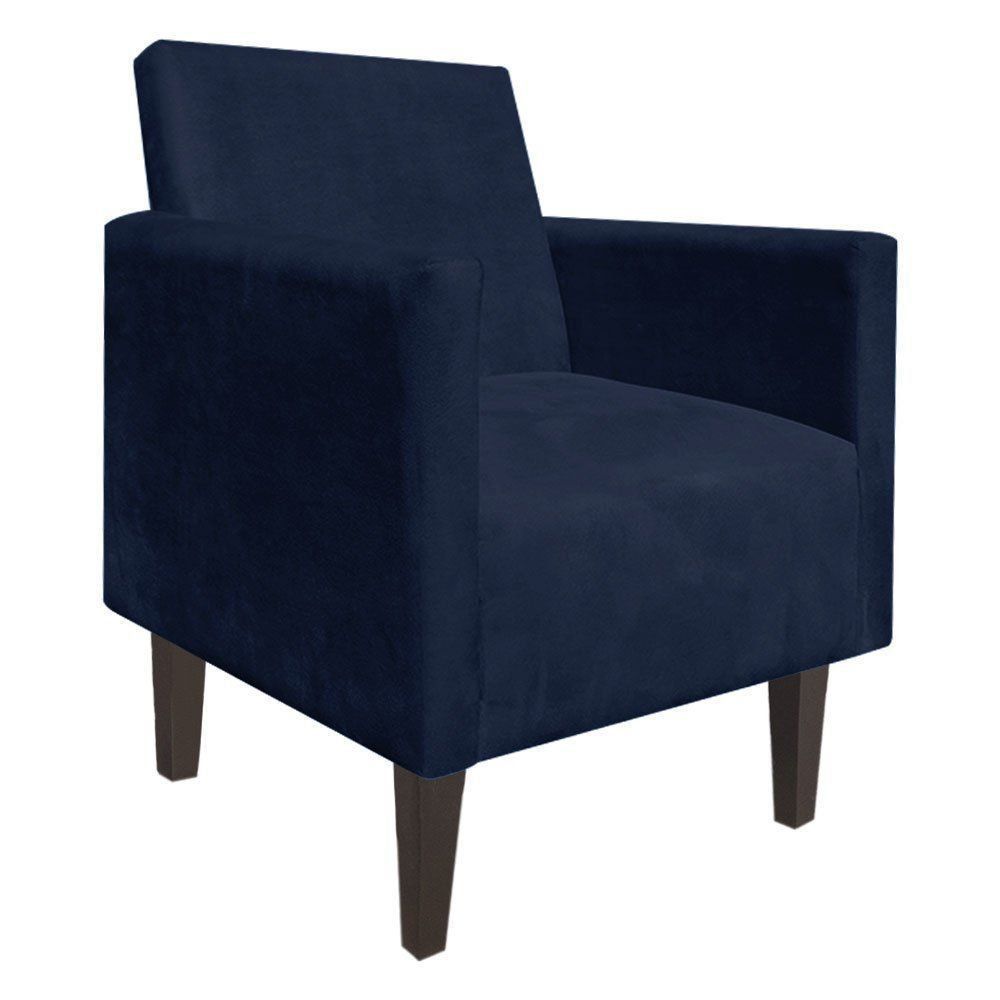 Poltrona Jade Suede Azul Marinho Pés Chanfrado Tabaco D'Rossi