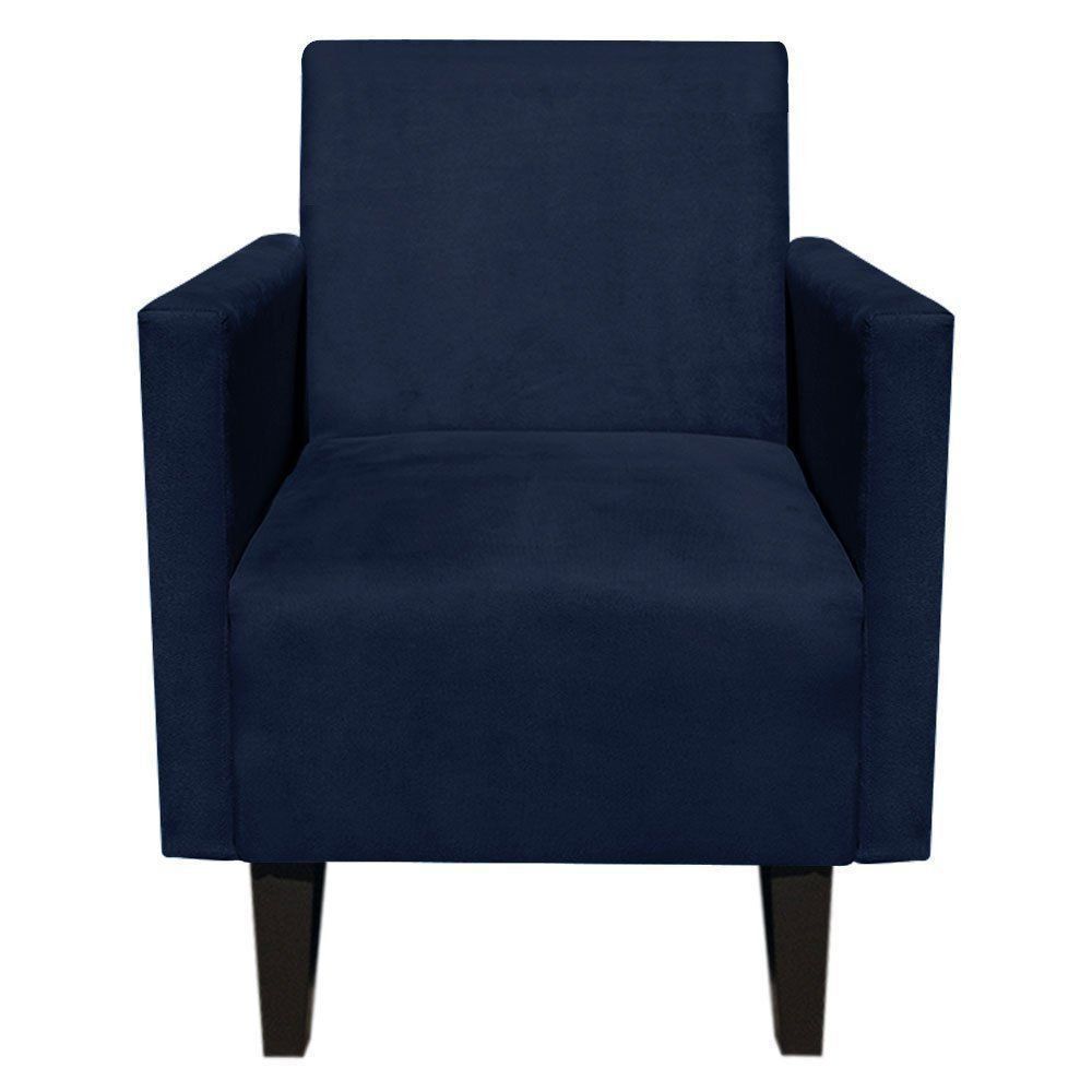Poltrona Jade Suede Azul Marinho Pés Chanfrado Tabaco D'Rossi