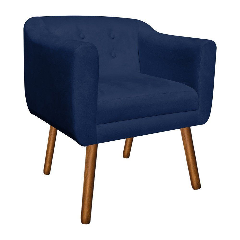 Poltrona Julia Suede Azul Marinho Pés Palito Castanho D'Rossi