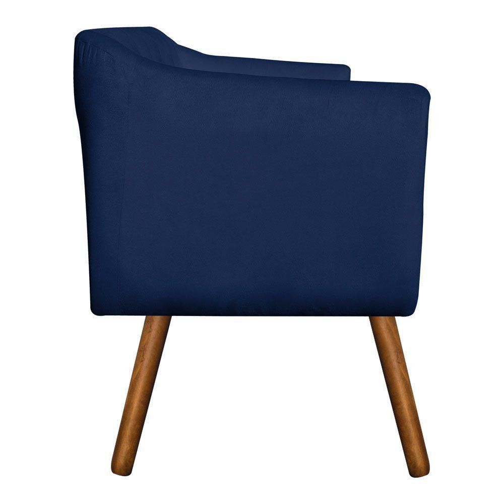Poltrona Julia Suede Azul Marinho Pés Palito Castanho D'Rossi