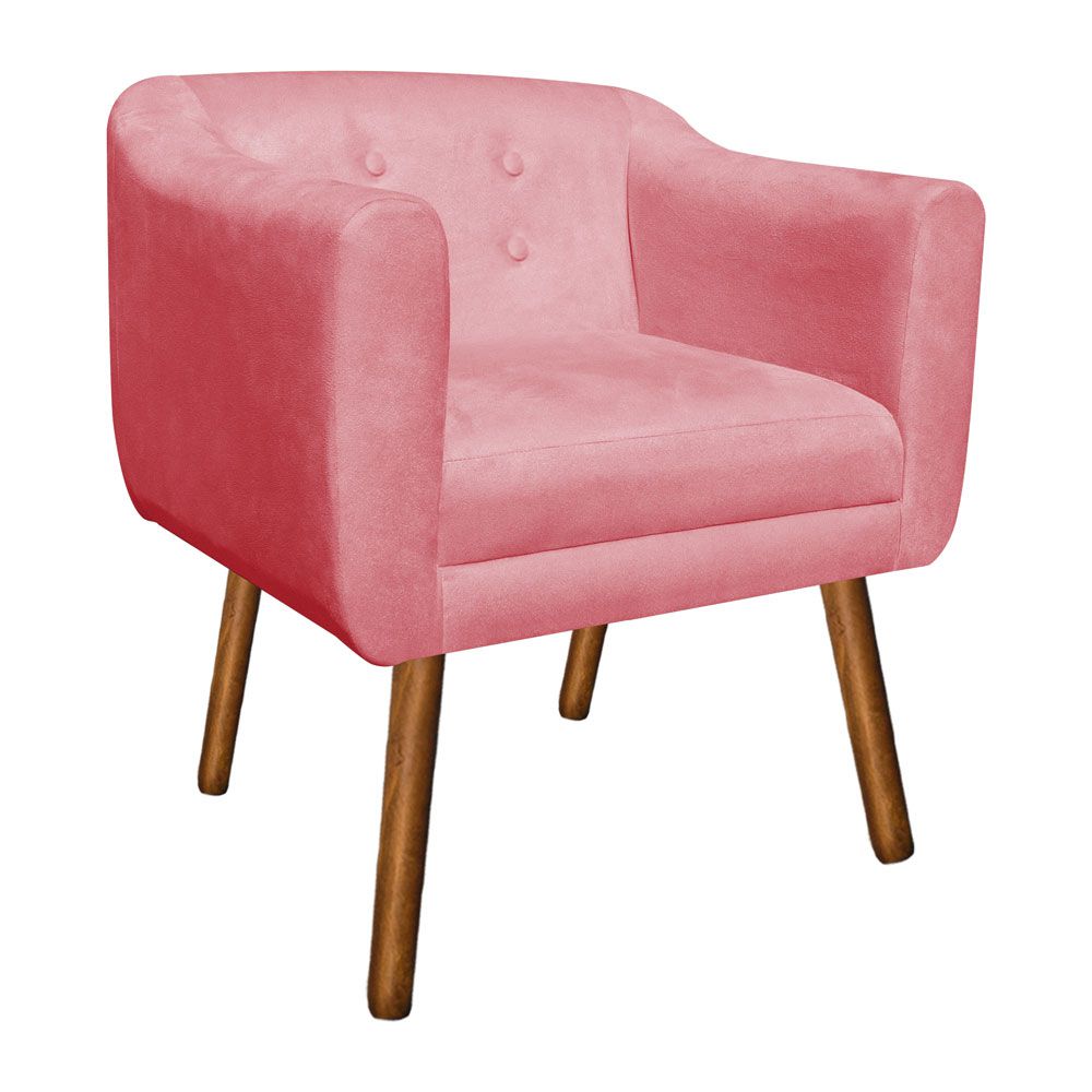 Poltrona Julia Suede Rose Pés Palito Castanho - D'Rossi