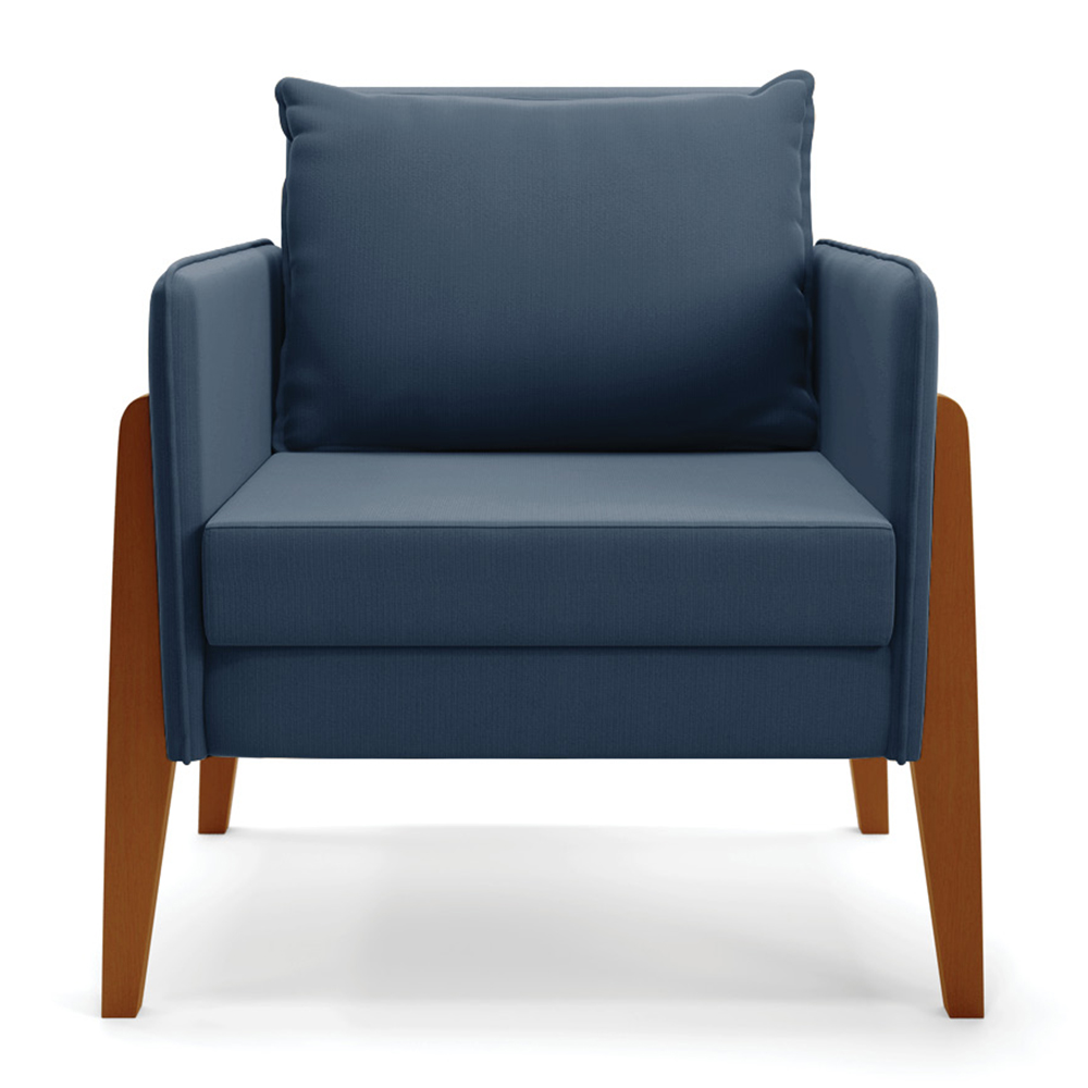Poltrona Lana Suede Azul Marinho Base de Madeira - D'Rossi