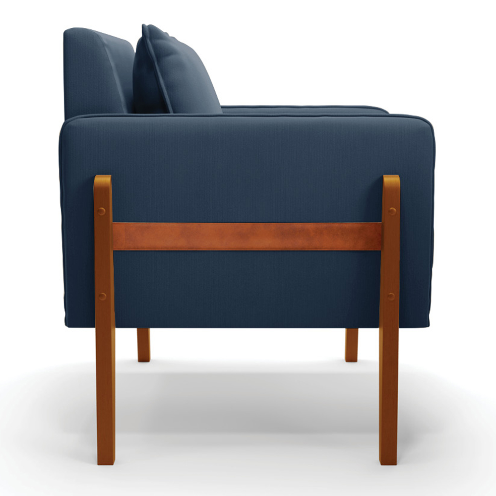 Poltrona Lana Suede Azul Marinho Base de Madeira - D'Rossi