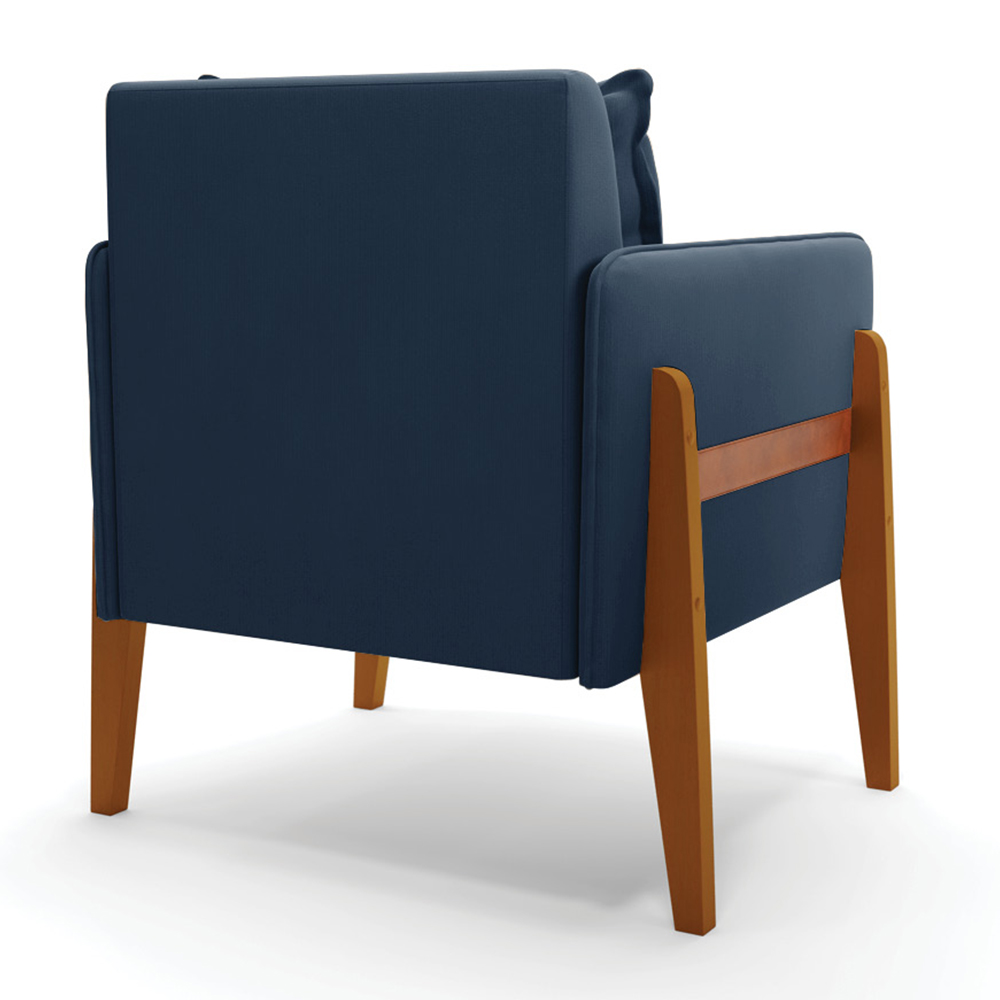Poltrona Lana Suede Azul Marinho Base de Madeira - D'Rossi