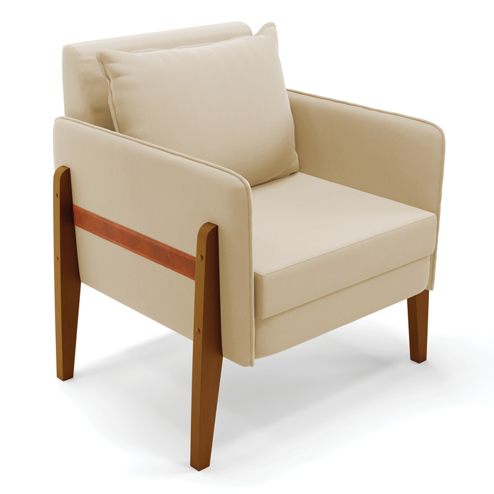 Poltrona Lana Suede Bege Base de Madeira - D'Rossi