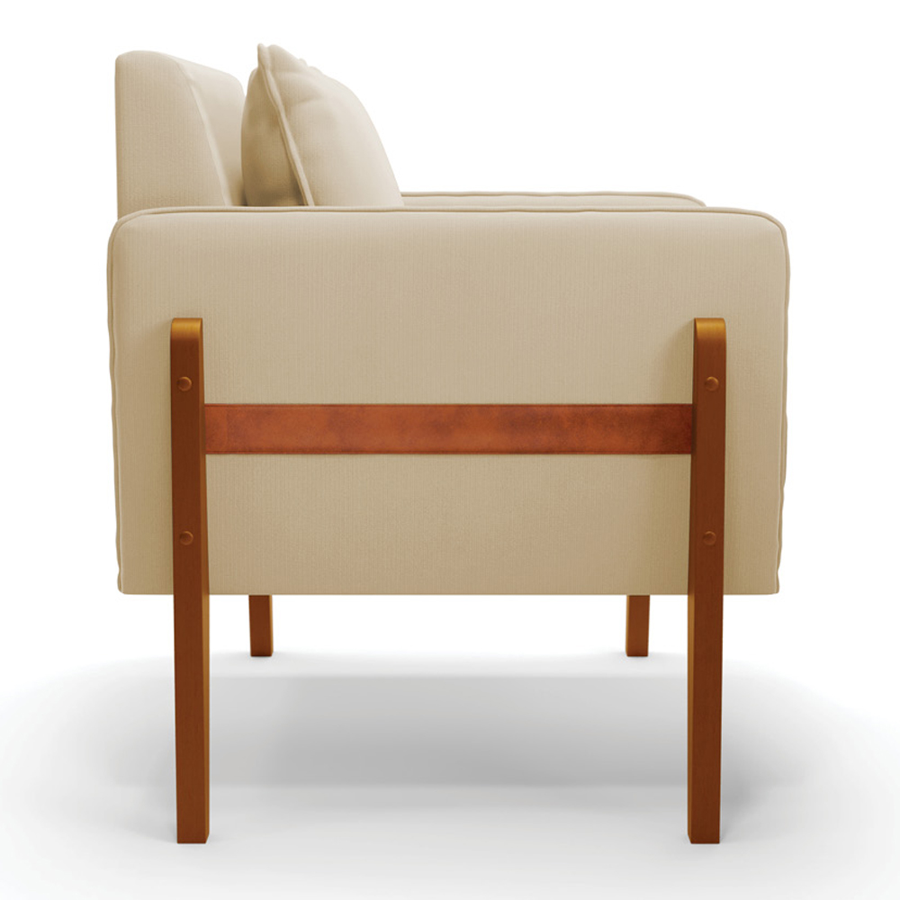 Poltrona Lana Suede Bege Base de Madeira - D'Rossi