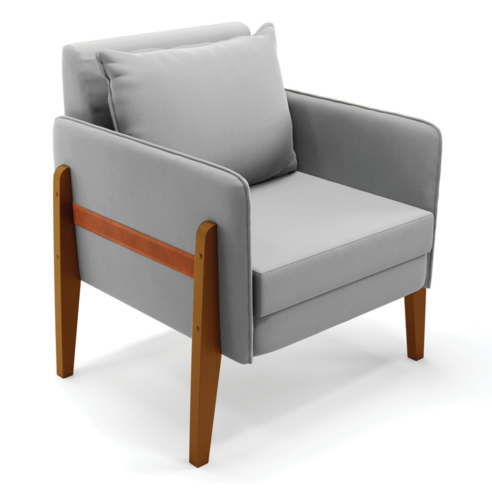 Poltrona Lana Suede Cinza Base de Madeira - D'Rossi