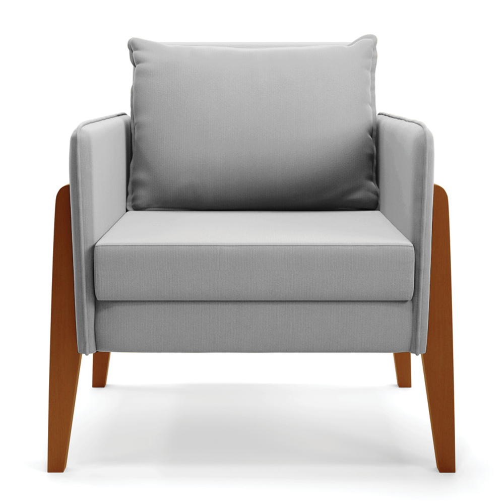 Poltrona Lana Suede Cinza Base de Madeira - D'Rossi