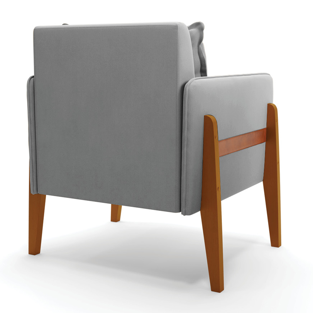 Poltrona Lana Suede Cinza Base de Madeira - D'Rossi