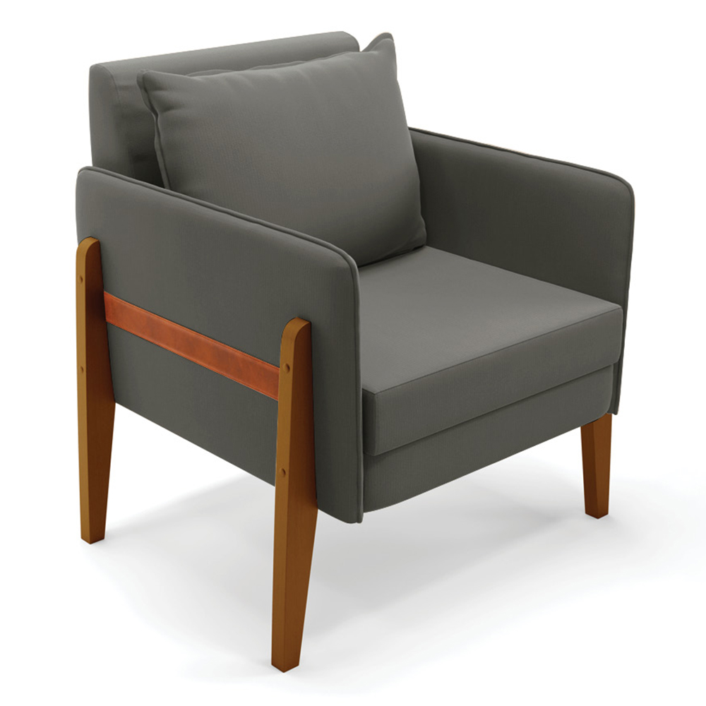 Poltrona Lana Suede Grafite Base de Madeira - D'Rossi