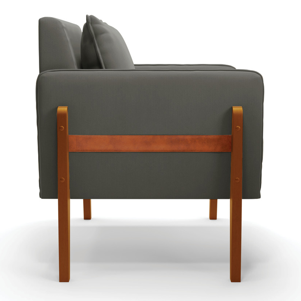 Poltrona Lana Suede Grafite Base de Madeira - D'Rossi