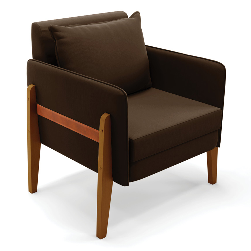 Poltrona Lana Suede Marrom Base de Madeira - D'Rossi