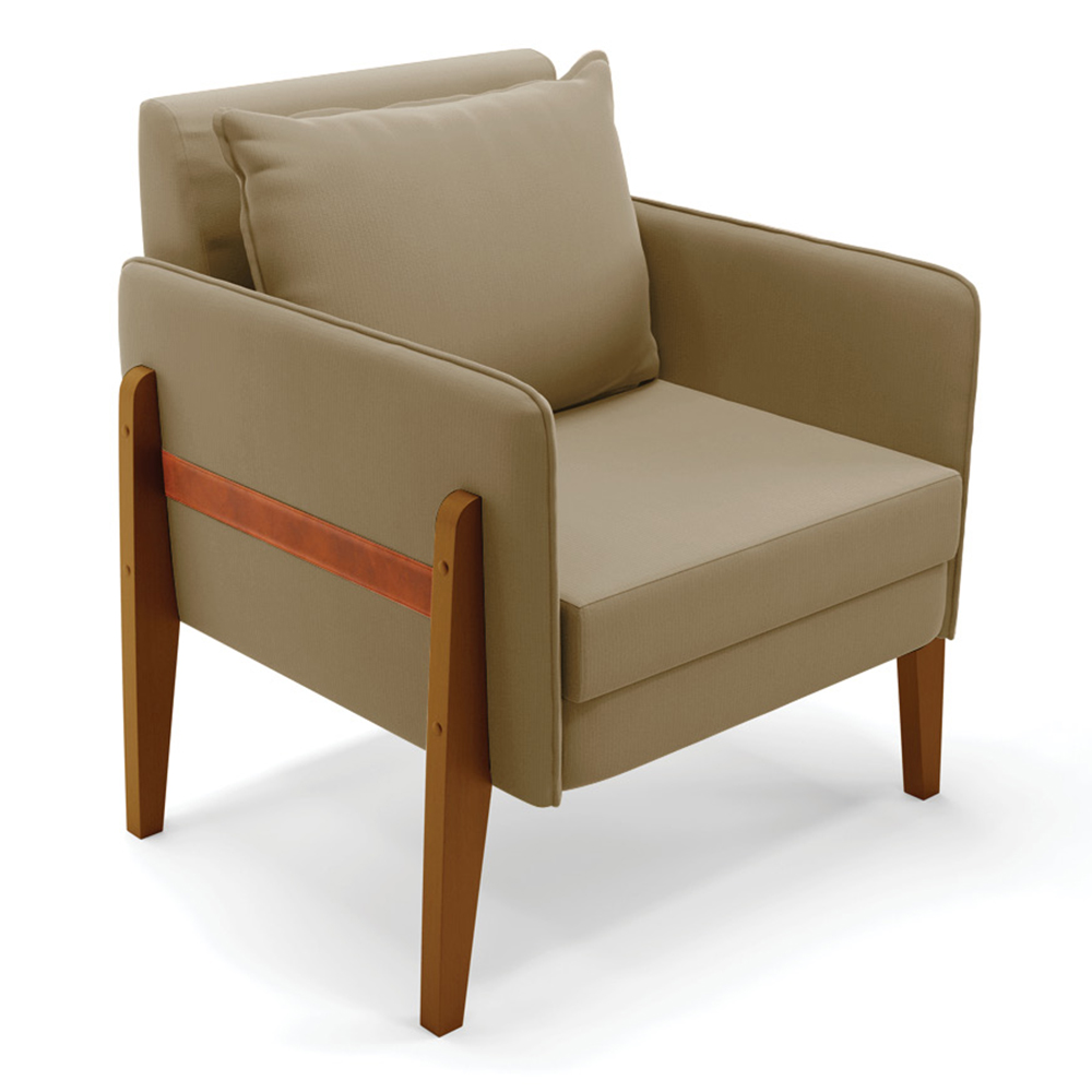 Poltrona Lana Suede Marrom Rato Base de Madeira - D'Rossi