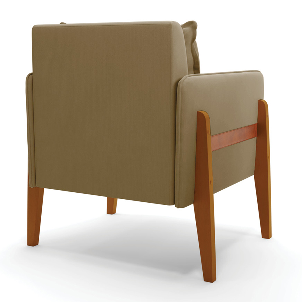 Poltrona Lana Suede Marrom Rato Base de Madeira - D'Rossi