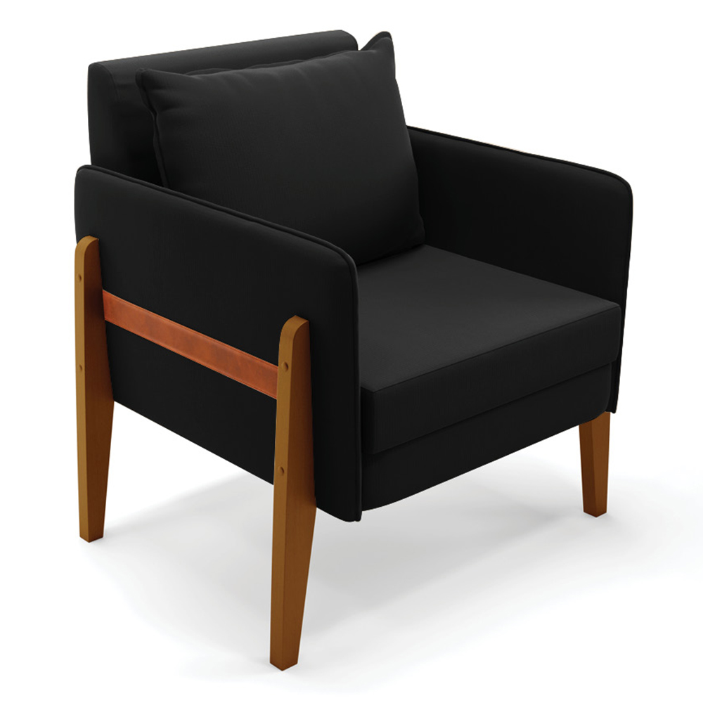 Poltrona Lana Suede Preto Base de Madeira - D'Rossi