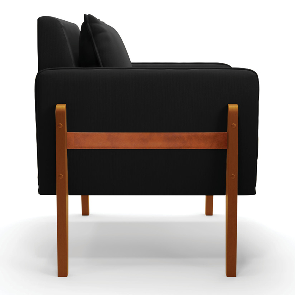 Poltrona Lana Suede Preto Base de Madeira - D'Rossi