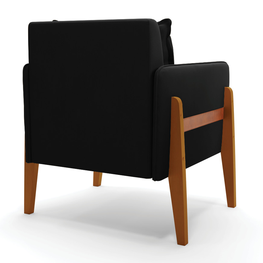 Poltrona Lana Suede Preto Base de Madeira - D'Rossi