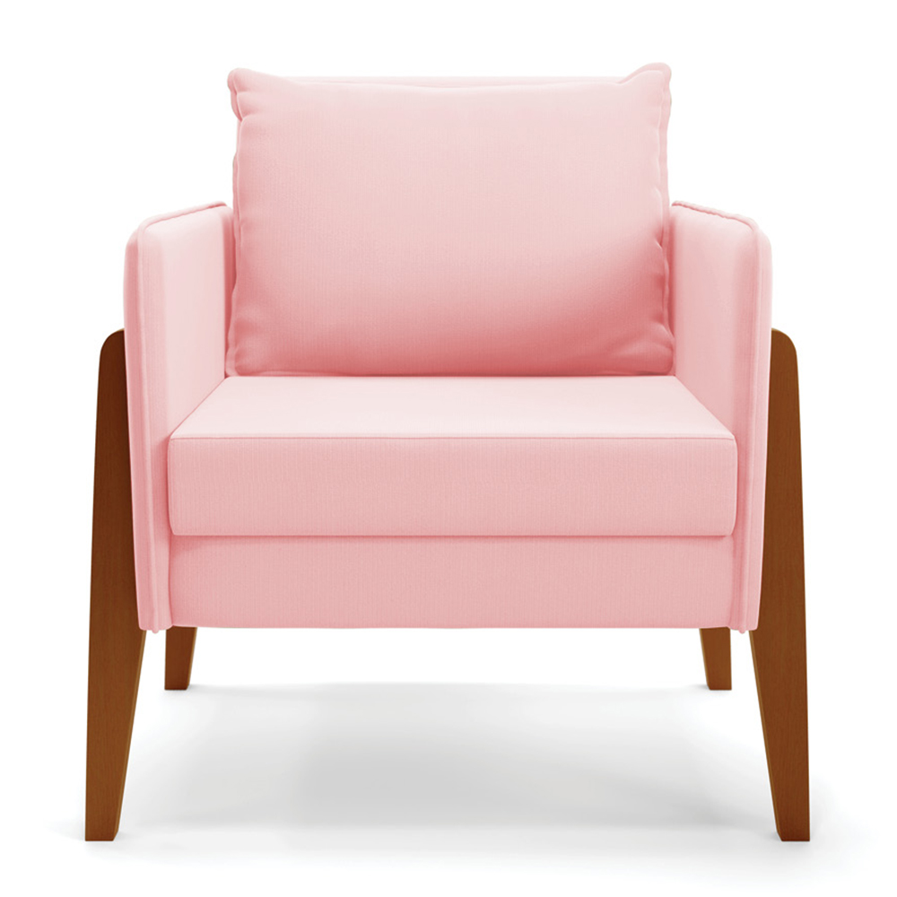 Poltrona Lana Suede Rosa Bebê Base de Madeira - D'Rossi