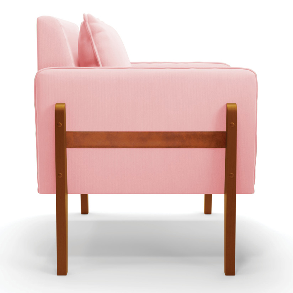 Poltrona Lana Suede Rosa Bebê Base de Madeira - D'Rossi
