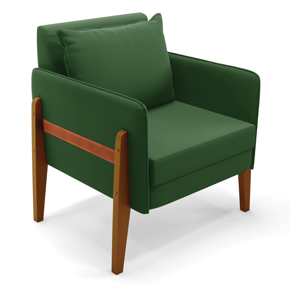 Poltrona Lana Suede Verde Base de Madeira - D'Rossi
