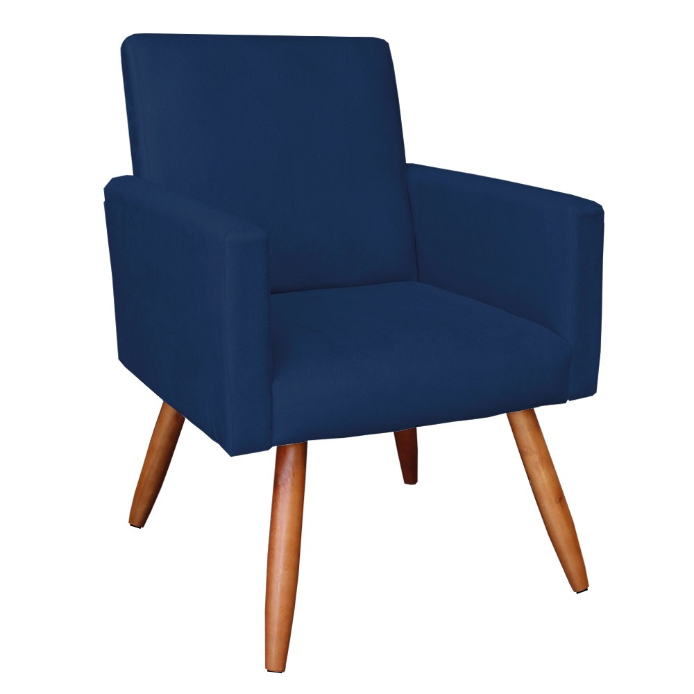 Poltrona Larissa Suede Azul Marinho Pés Palito Castanho D'Rossi