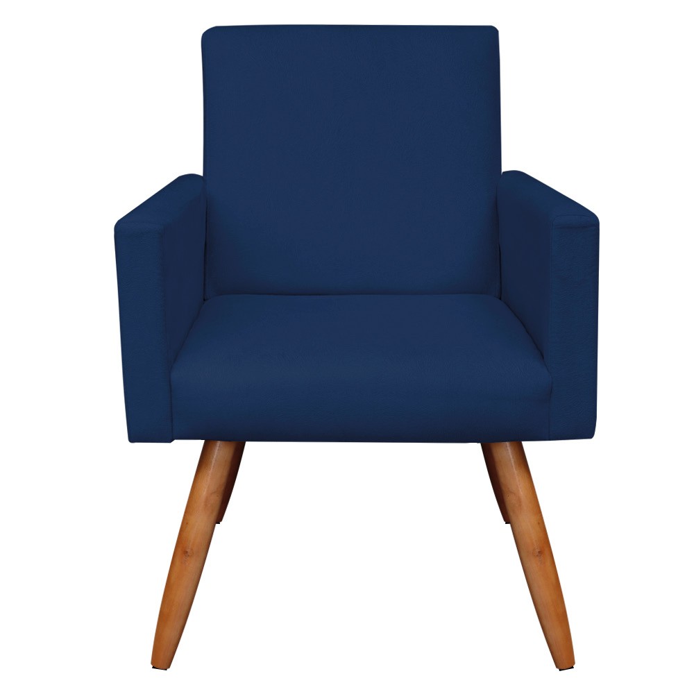Poltrona Larissa Suede Azul Marinho Pés Palito Castanho D'Rossi