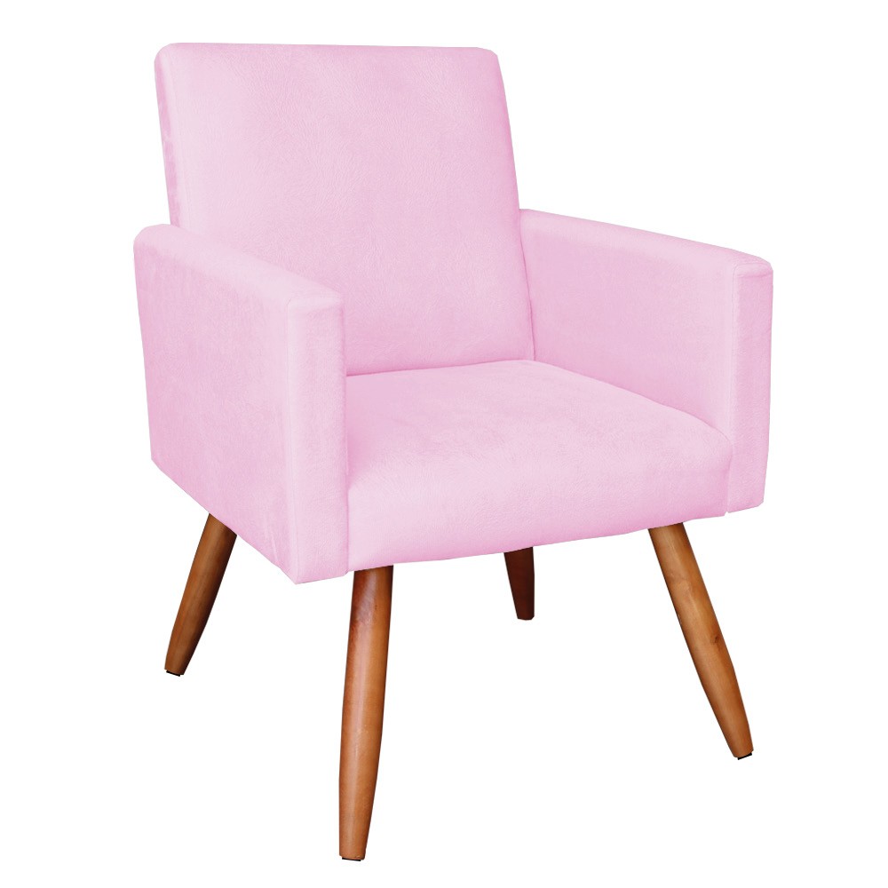 Poltrona Larissa Suede Rosa Bebê Pés Palito Castanho D'Rossi