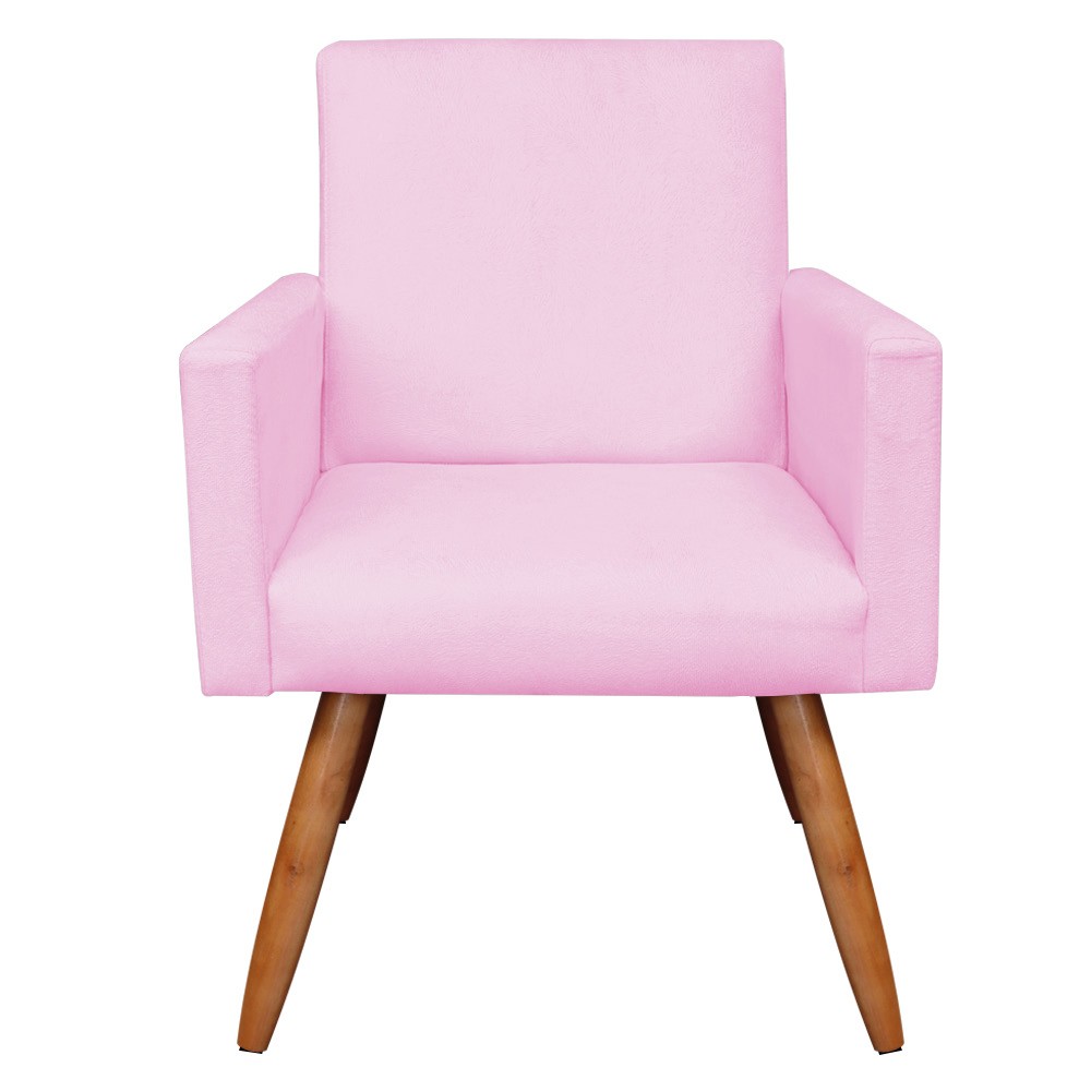 Poltrona Larissa Suede Rosa Bebê Pés Palito Castanho D'Rossi