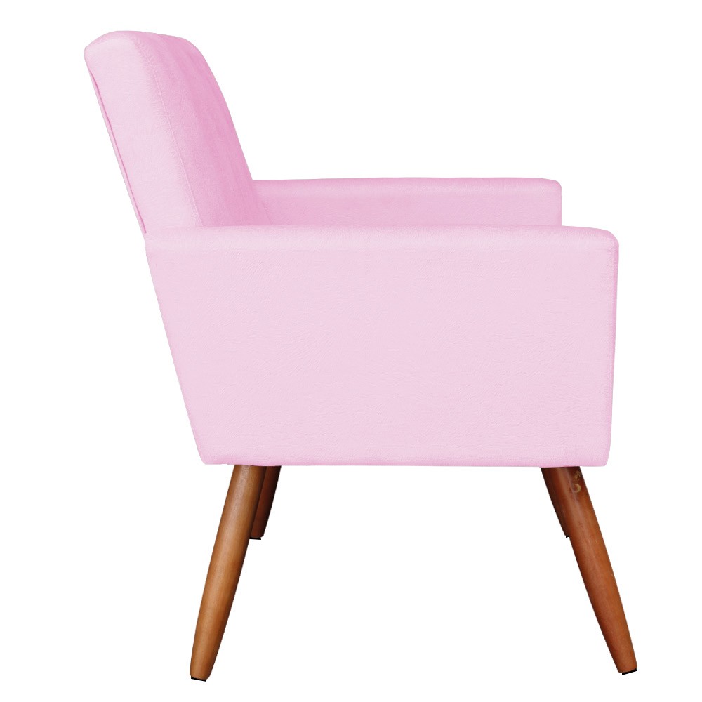 Poltrona Larissa Suede Rosa Bebê Pés Palito Castanho D'Rossi