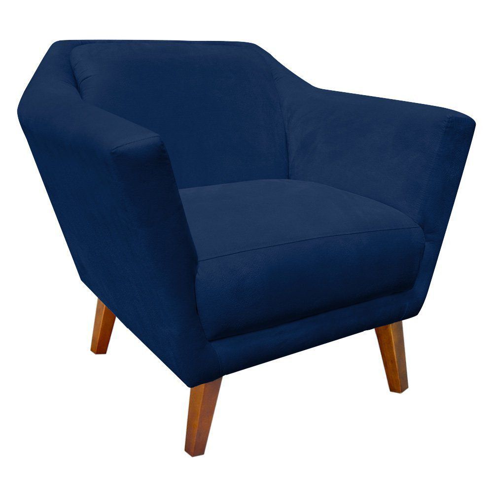 Poltrona Lorena Suede Azul Marinho Pés Chanfrado - D'Rossi