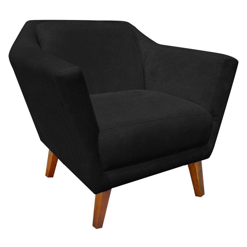 Poltrona Lorena Suede Preto Pés Chanfrado - D'Rossi