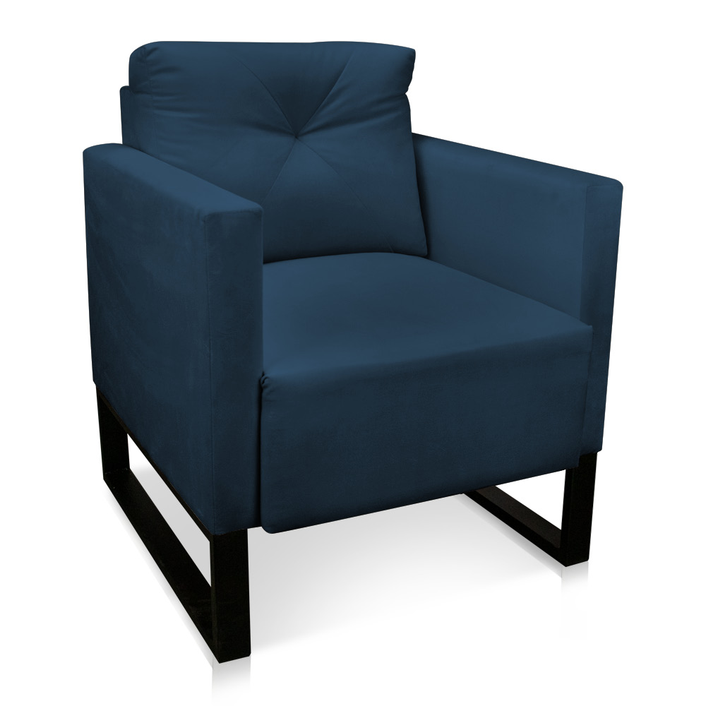 Poltrona Luisa Suede Azul Marinho Base Industrial Metálica Preto - D'Rossi