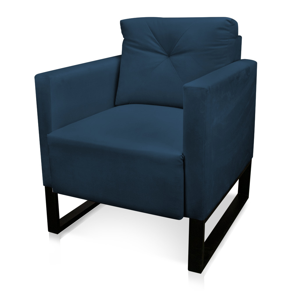 Poltrona Luisa Suede Azul Marinho Base Industrial Metálica Preto - D'Rossi