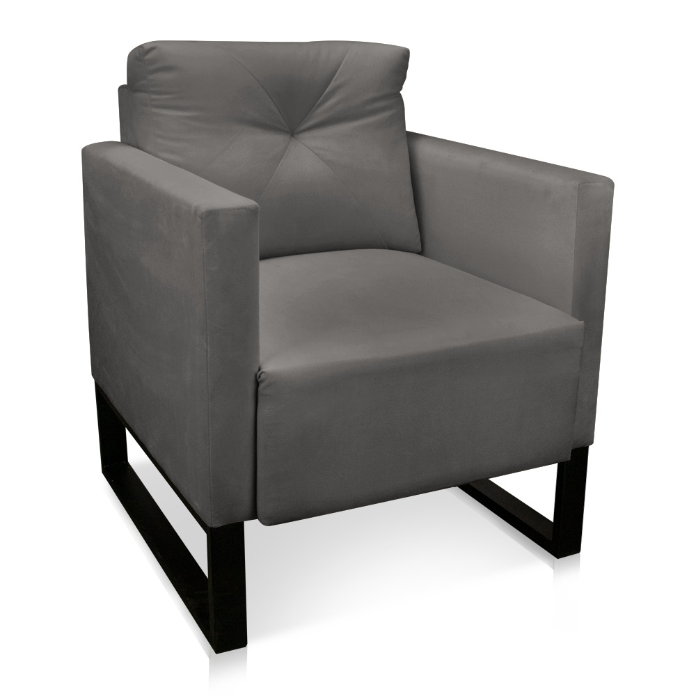 Poltrona Luisa Suede Grafite Base Industrial Metálica Preto - D'Rossi