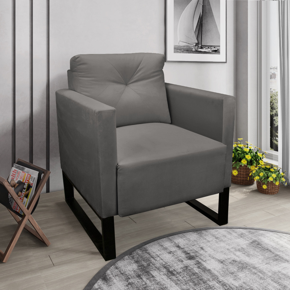 Poltrona Luisa Suede Grafite Base Industrial Metálica Preto - D'Rossi