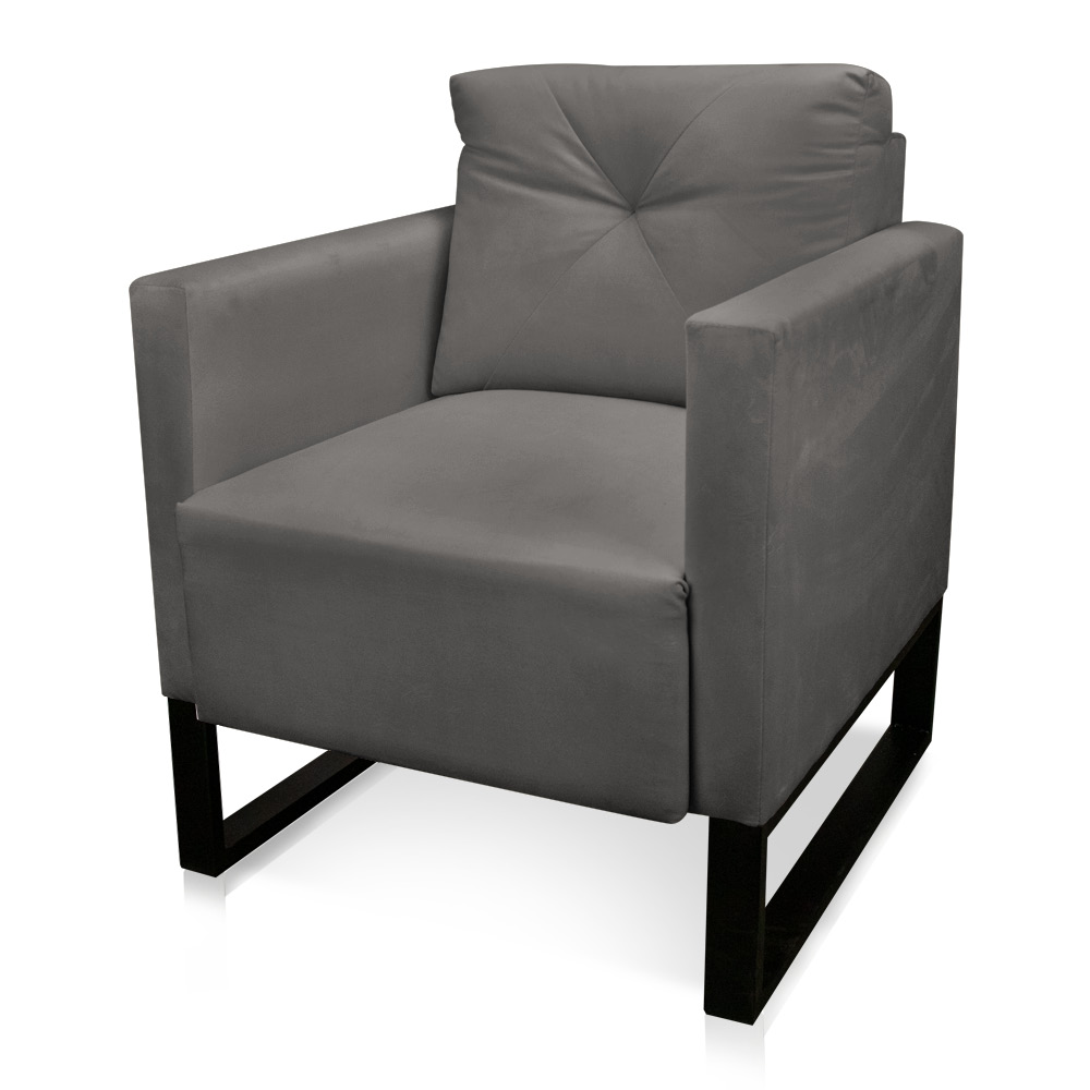 Poltrona Luisa Suede Grafite Base Industrial Metálica Preto - D'Rossi