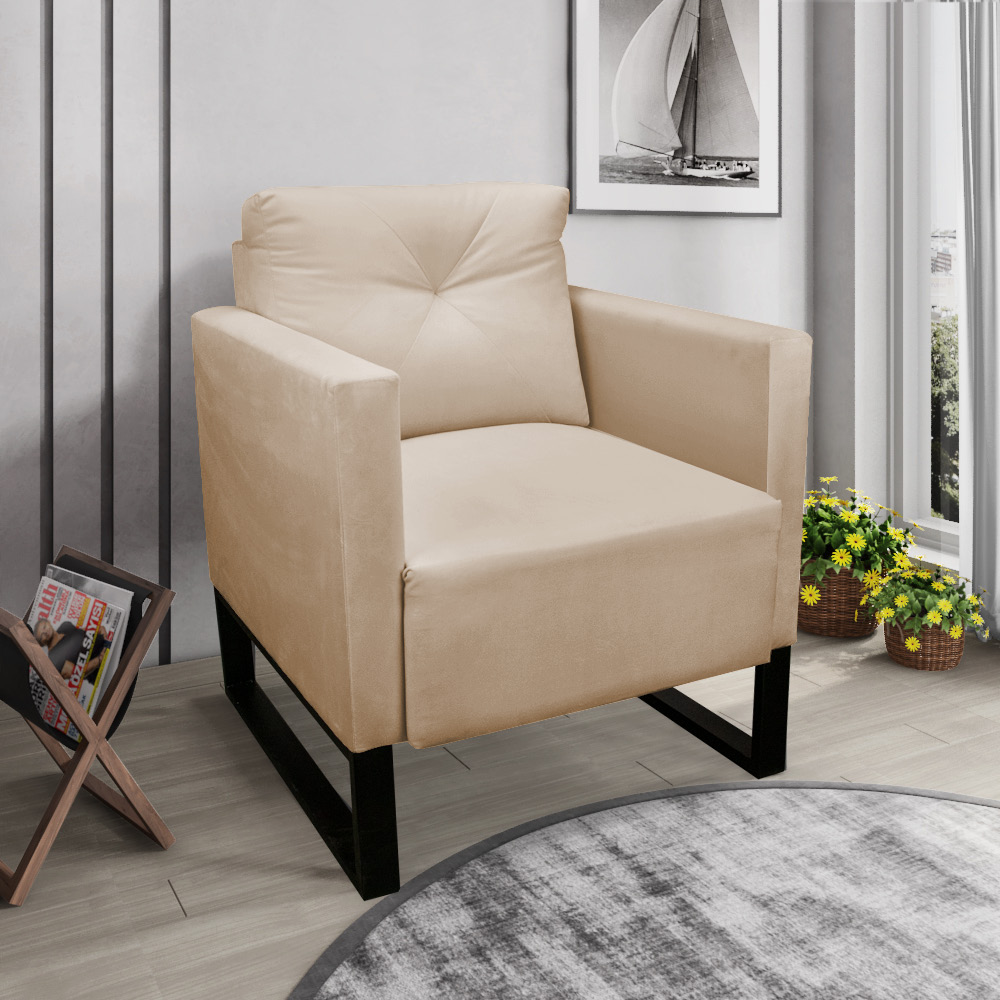 Poltrona Luisa Suede Industrial Metálica Preto D01 - D'Rossi