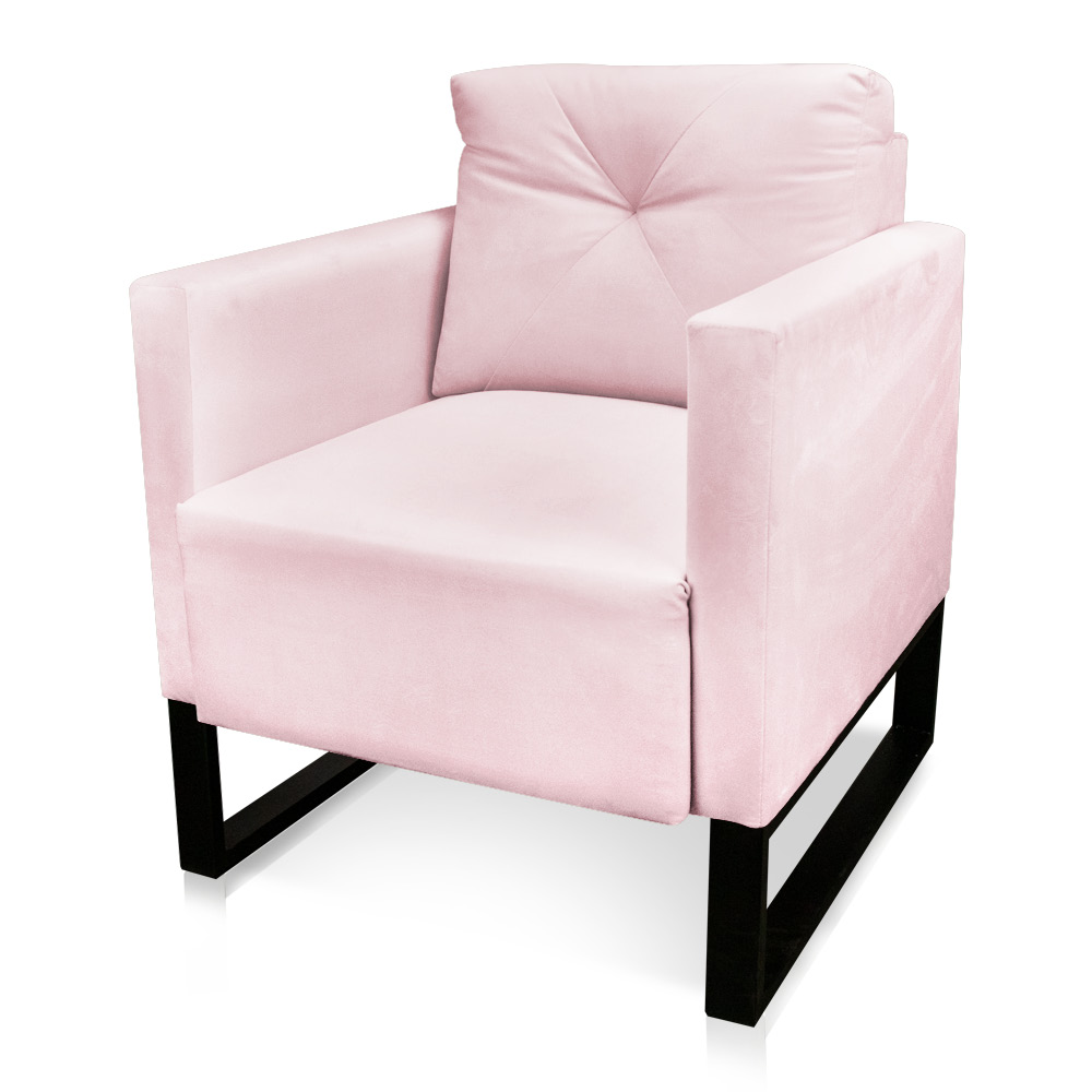Poltrona Luisa Suede Rosa Bebê Base Industrial Metálica Preto - D'Rossi