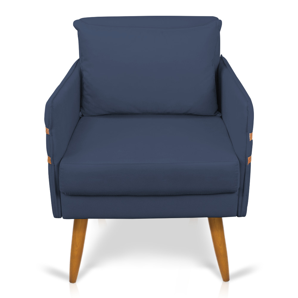 Poltrona Mari Suede Azul Marinho Pés Palito Castanho - D'Rossi