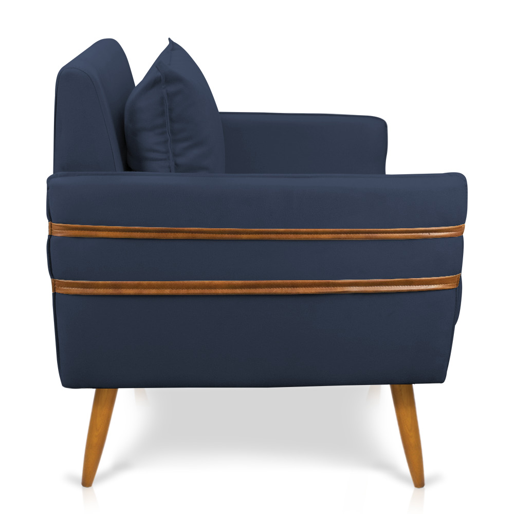 Poltrona Mari Suede Azul Marinho Pés Palito Castanho - D'Rossi