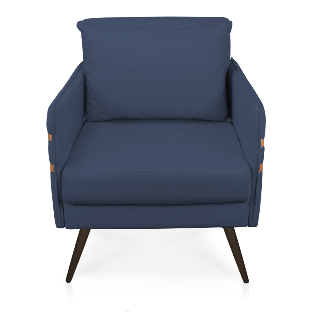 Poltrona Mari Suede Azul Marinho Pés Palito de Ferro Marrom - D'Rossi