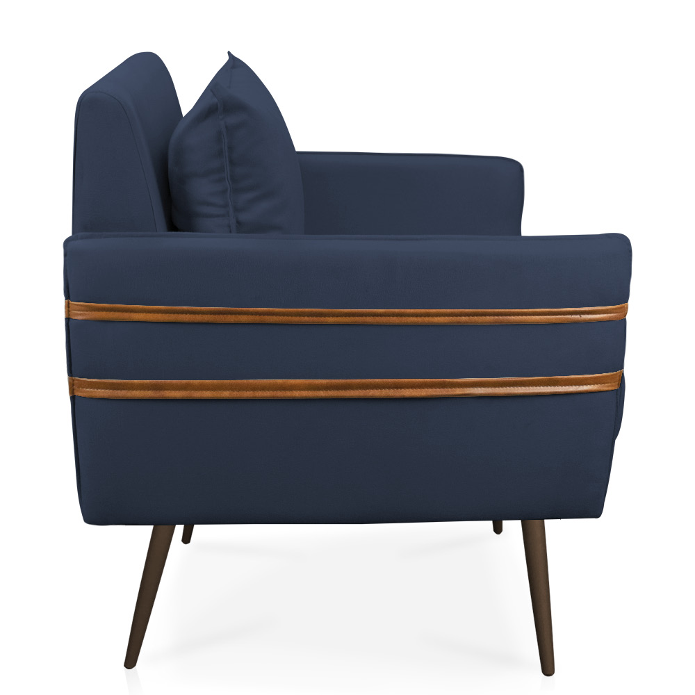 Poltrona Mari Suede Azul Marinho Pés Palito de Ferro Marrom - D'Rossi