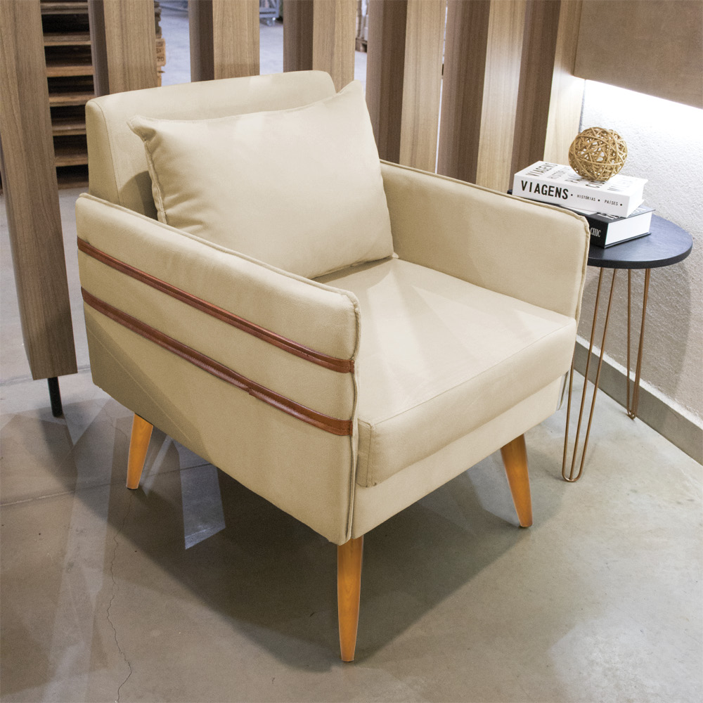 Poltrona Mari Suede Pés Palito Castanho - D'Rossi