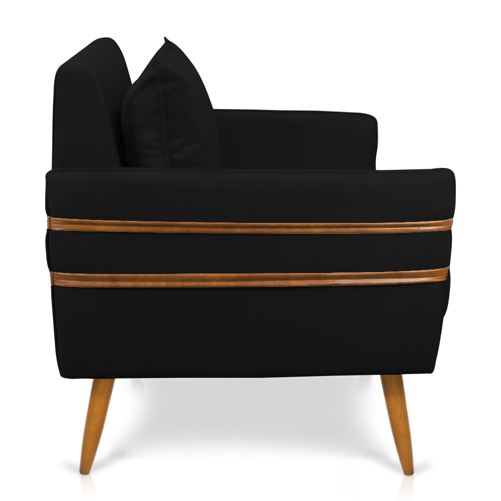Poltrona Mari Suede Preto Pés Palito Castanho - D'Rossi