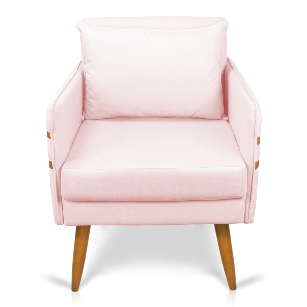 Poltrona Mari Suede Rosa Bebê Pés Palito Castanho - D'Rossi