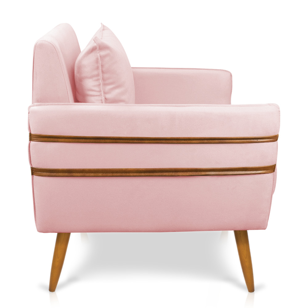 Poltrona Mari Suede Rosa Bebê Pés Palito Castanho - D'Rossi