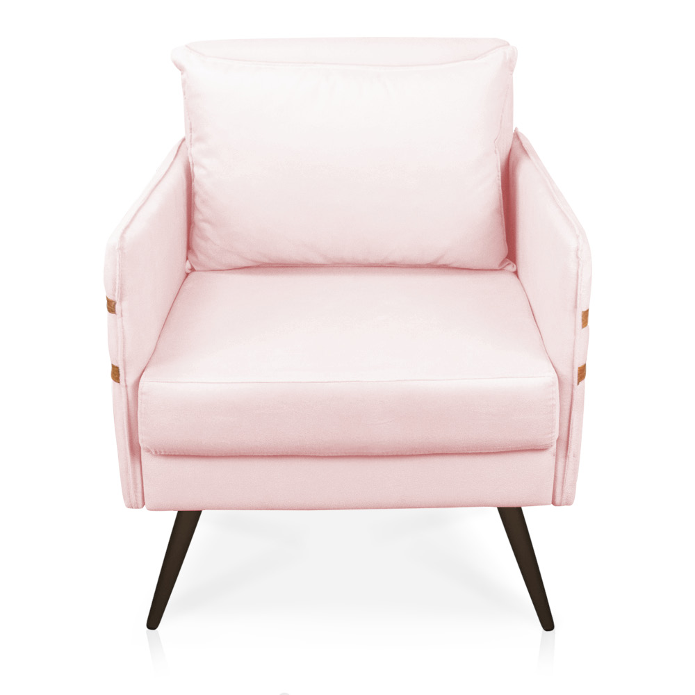 Poltrona Mari Suede Rosa Bebê Pés Palito de Ferro Marrom - D'Rossi