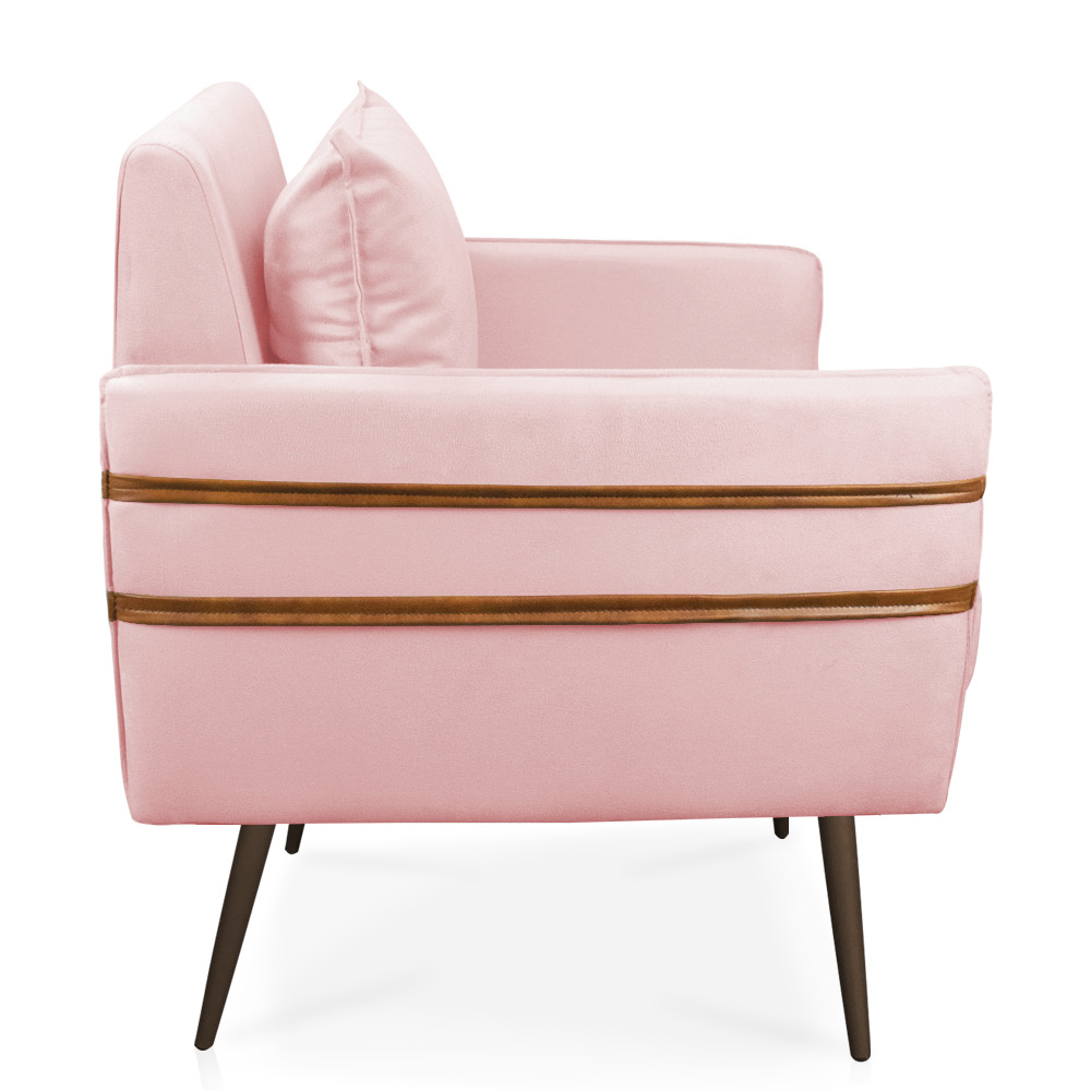 Poltrona Mari Suede Rosa Bebê Pés Palito de Ferro Marrom - D'Rossi